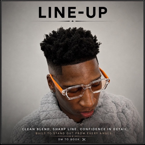 A sharp line-up along the hairline.