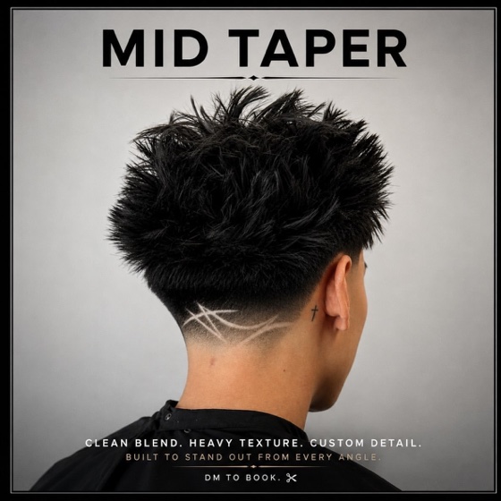 A mid taper with custom detail cut into the back.